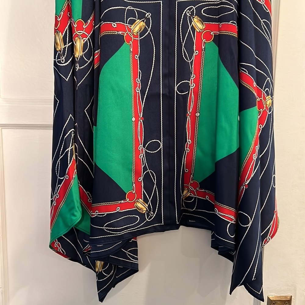 NWT Ralph Lauren Navy, Green & Red Chain-Print Handkerchief Hem Skirt - Picture 2 of 3